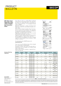 BHC Motor Start Capacitors. Relocation of Production from UK to China.